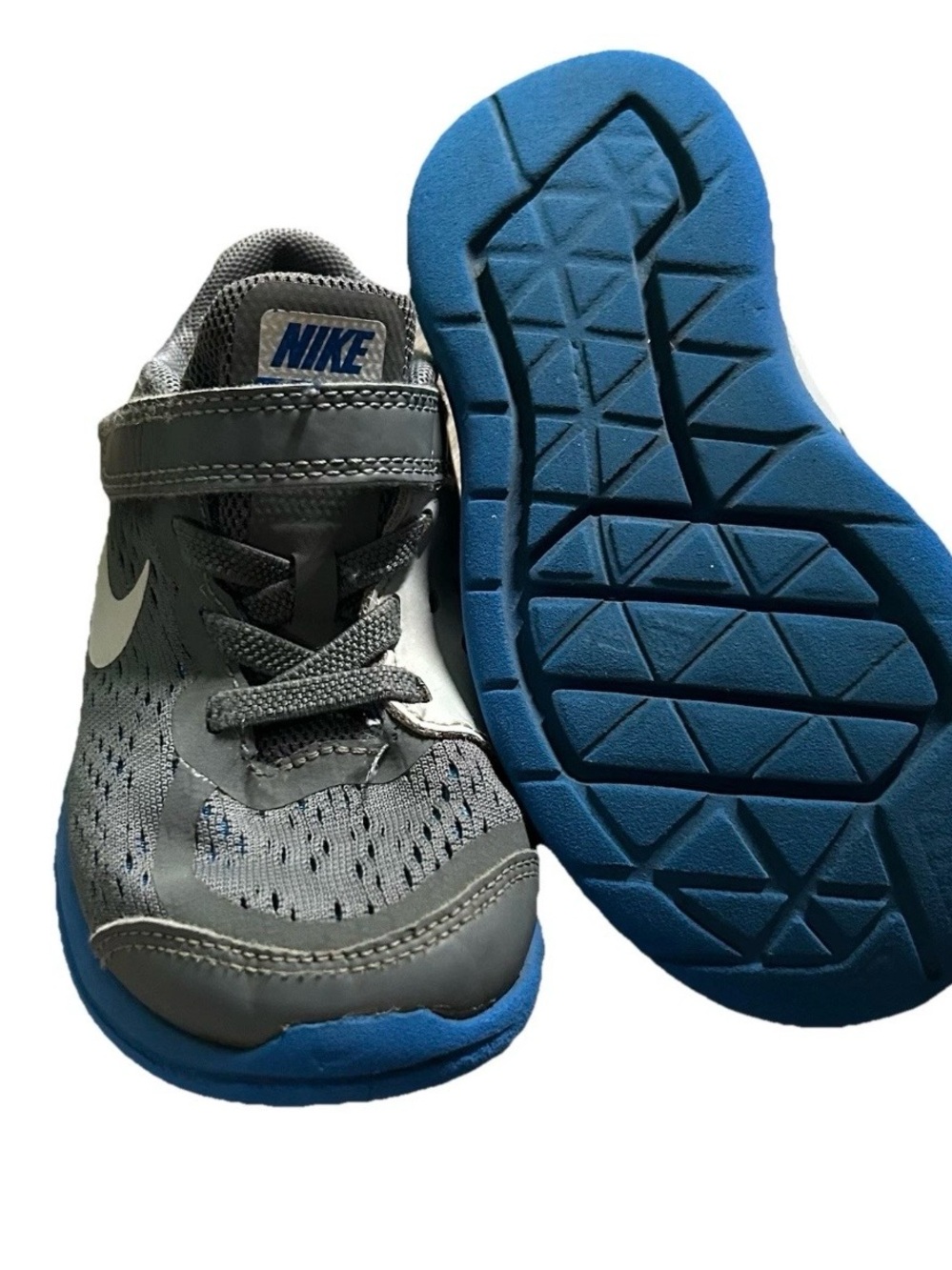 Toddler Boy Nike Grey Blue Running Sneakers Easy Closure Size 9 - Picture 3 of 4
